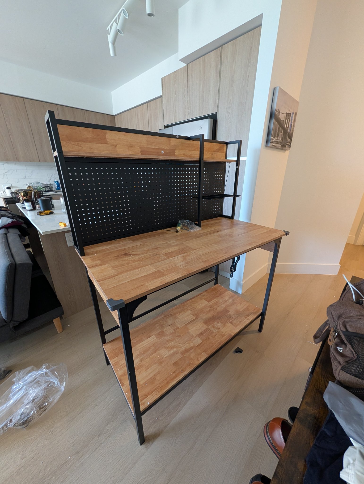 Desk with pegboard hutch assembled by Install Buddies