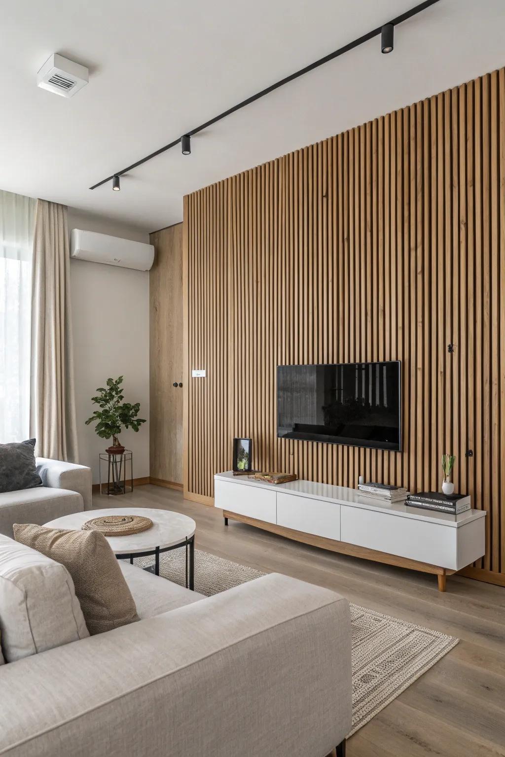 Wood accent wall in a living room